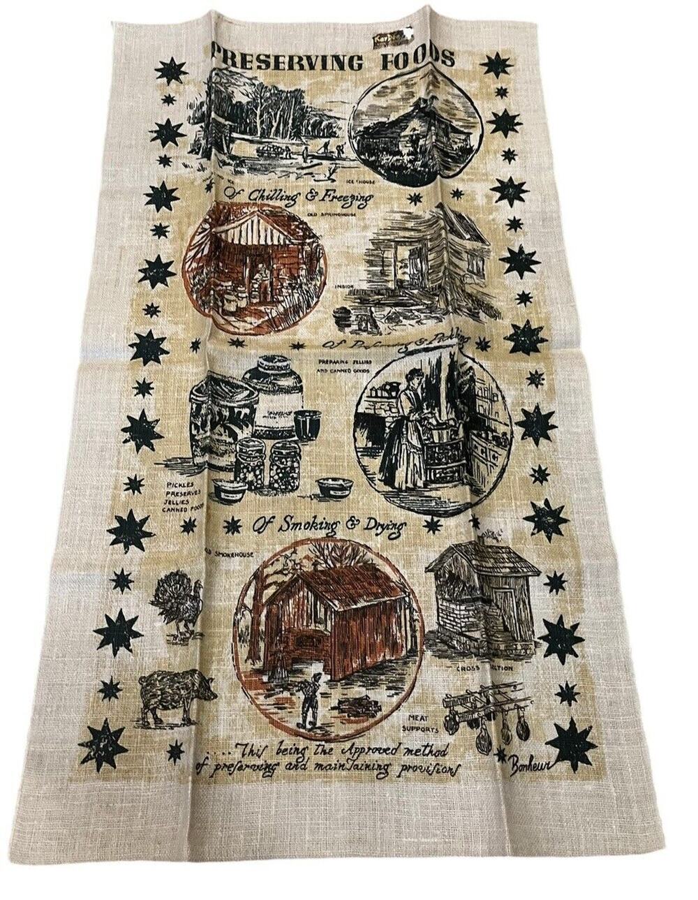 Vintage Linen Tea Towel Preserving Foods Country Life Bonheur KayDee NOS New